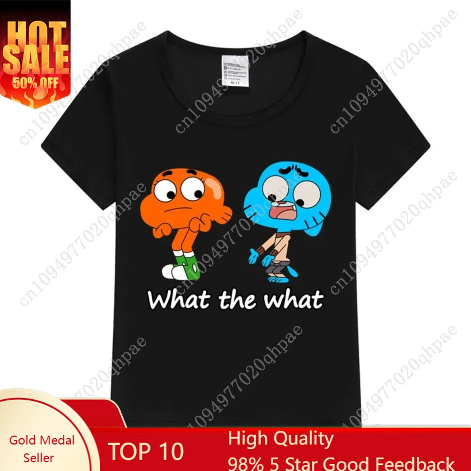 

The amazing world of Gumball Gumball and Darwin What the what Kids T-Shirt Graphic Tshirt Girl Boy Casual Fashion Tops Tees
