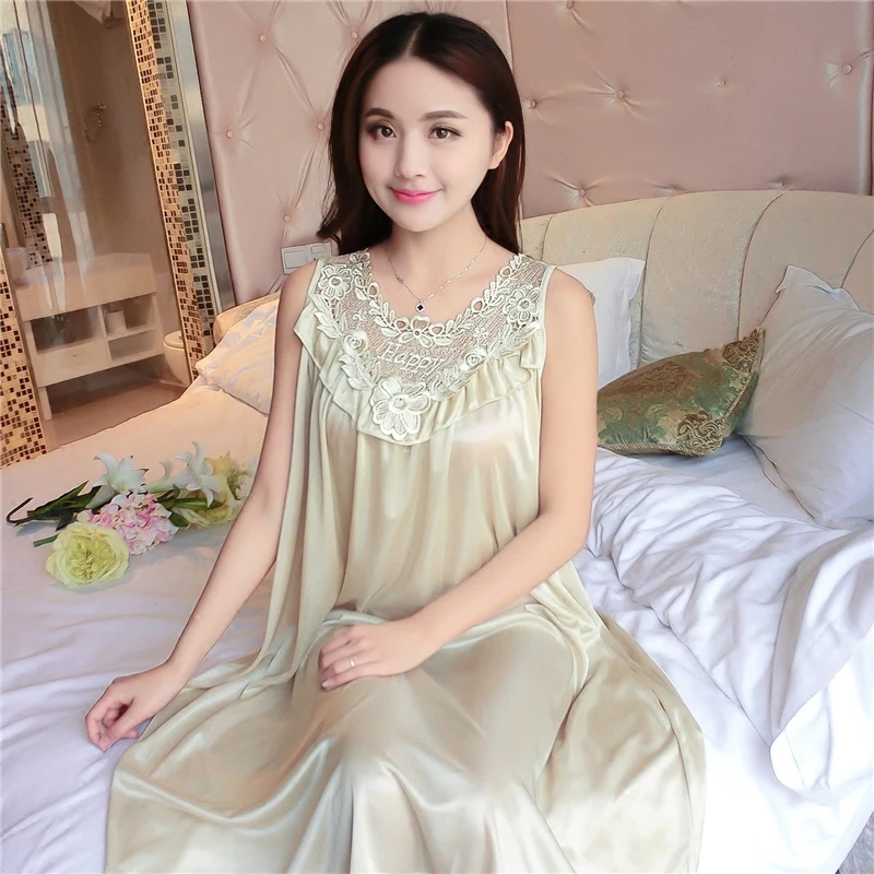 Plus Size XXXXL Women Silk Chemise Long Nightie Nightwear Lingerie Nightdress Sleepwear Dress Champagne Nightgowns Wedding Bride