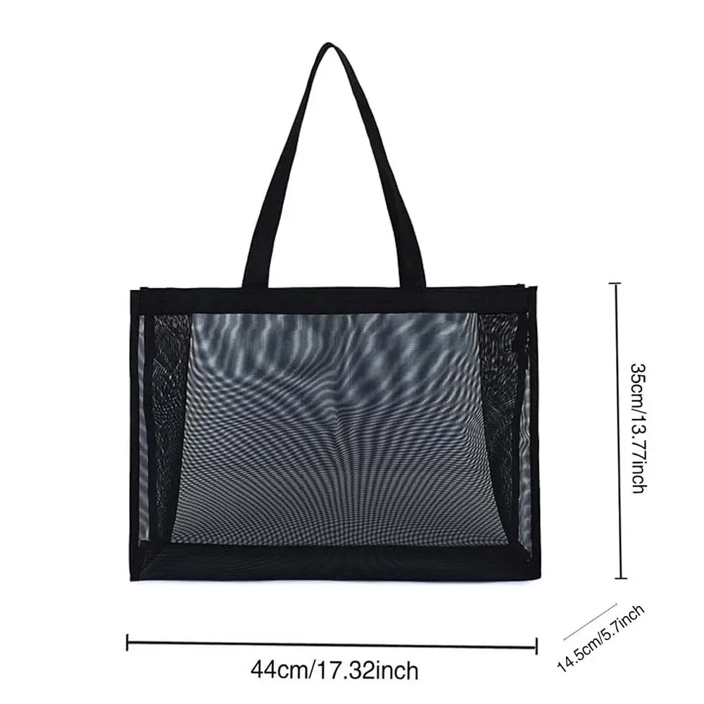 Bolso de compras de malla transparente para mujer, bolsa de almacenamiento de viaje, organizador de carteras, paquete de rejilla, Serie de impresión de letras