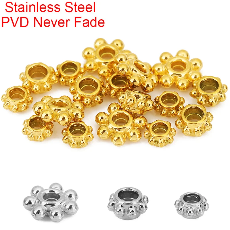 

10pcs 5 6 8 mm Stainless Steel Spacer Necklace Beads Never Fade PVD Large Hole Beads For DIY Jewelry Making Bracelet Findings