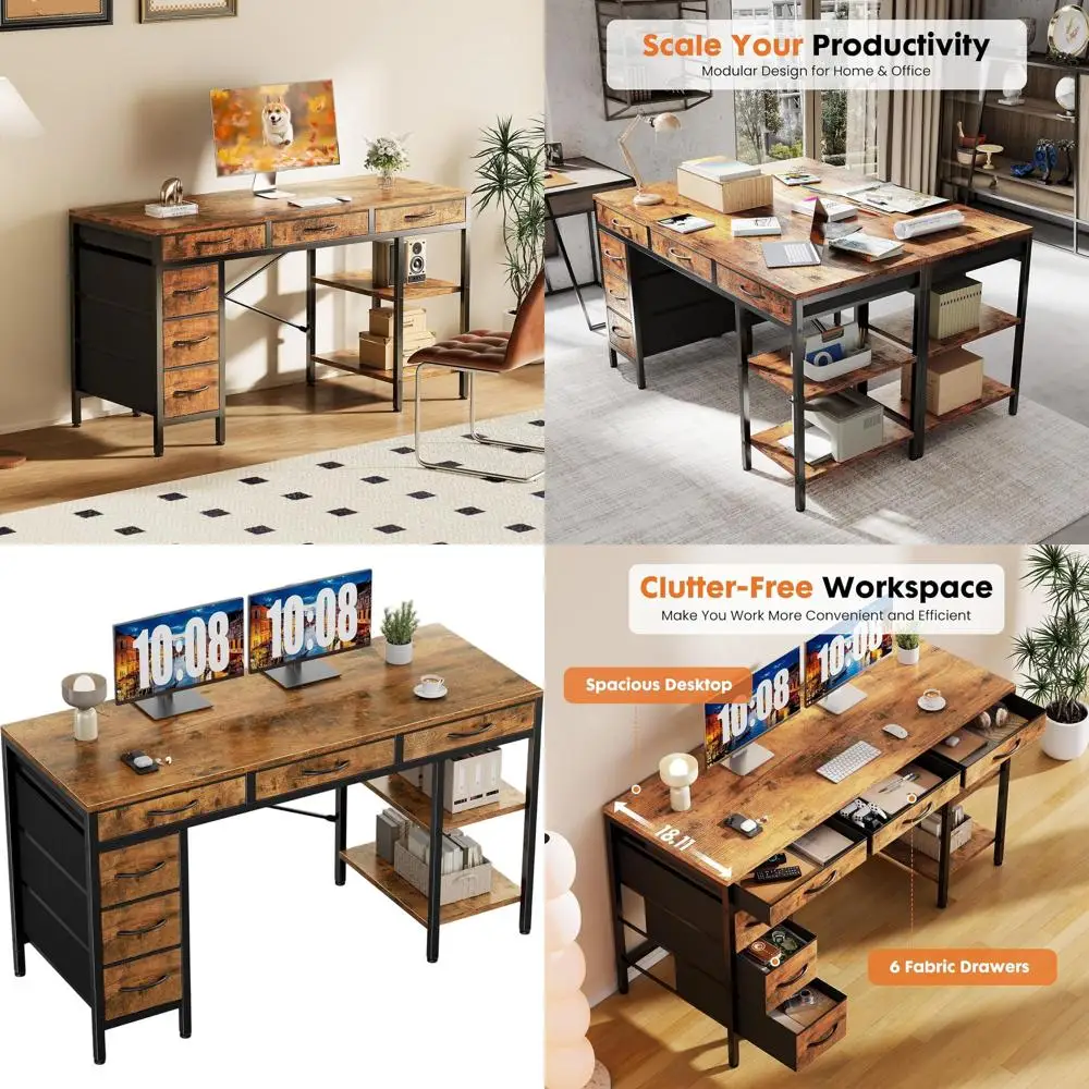 

Рабочий стол Rustic Brown 55 с 6 ящиками для домашнего офиса, игр, хранения и учебы в спальне или гостиной