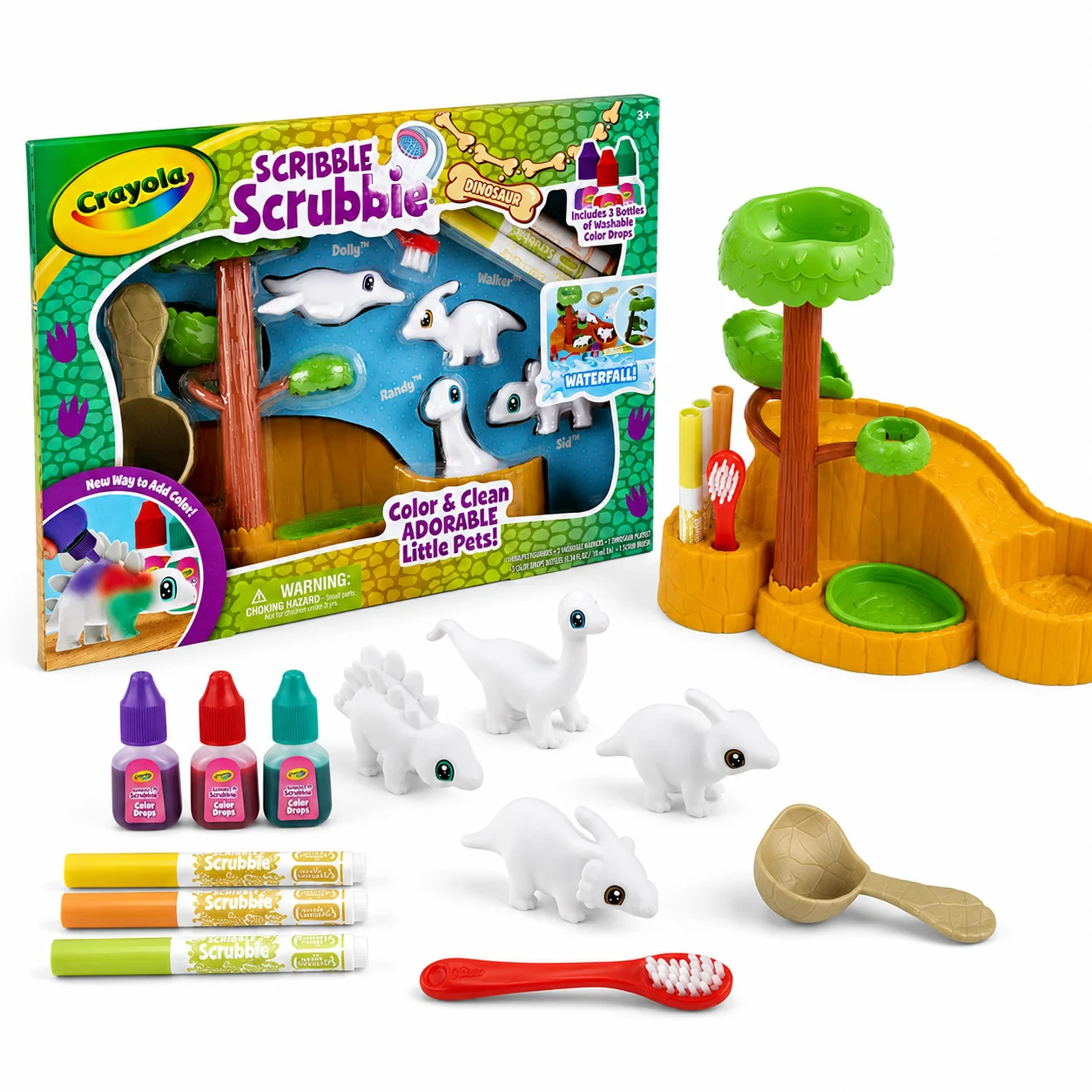Crayola Scribble Scrubbie Pets Dinosaur Waterslide, Brinquedo de Dinossauro para Higiene de Animais de Estimação, Presentes 74-7489