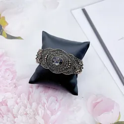 Neovisson Elegent Turkish Gray Crystal Bangles For Women Antique Gold Color Flower Cuff Bracelet Bohemia Body Jewelry.