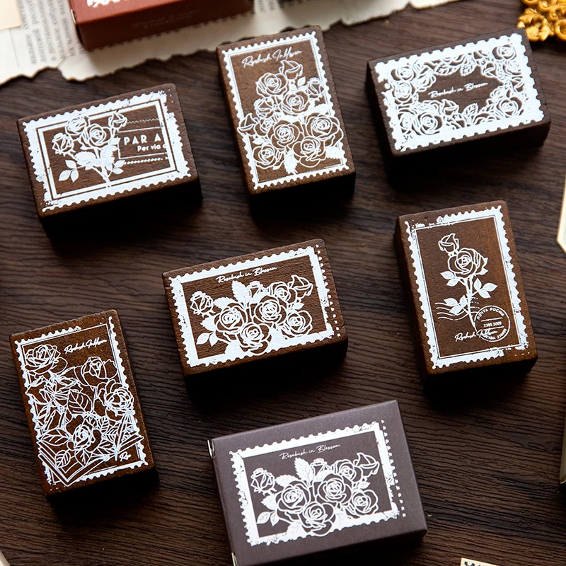 

Yoofun Rose Wooden Stamp Gift Card Scrapbooking Decorative Standard Stamp Journaling Craft Making Flower Seal Stationery