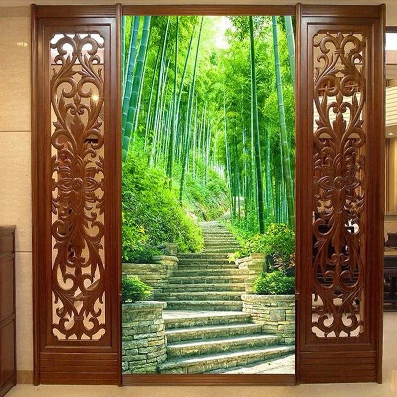 

Custom 3D Mural Wallpaper Green Bamboo Forest Trail Modern Wall Painting Living Room Entrance Hallway Home Decoration Wallpaper