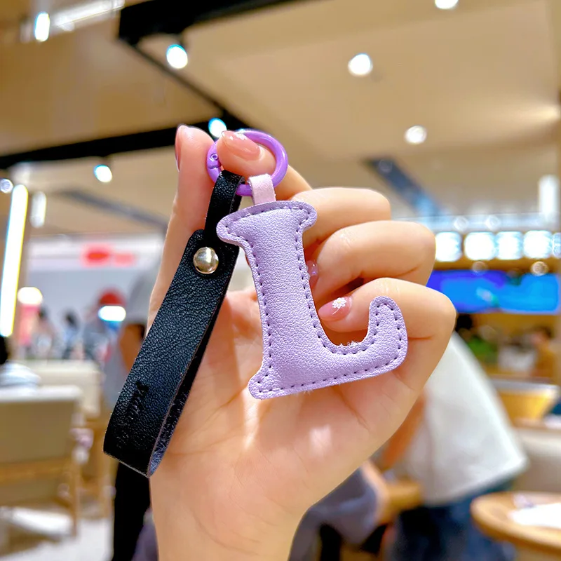 A to Z PU Leather Initial Letter Keychain For Women Fashion Cartoon Candy Color Bag Phone Pendant Car Key Chain Jewelry Gifts