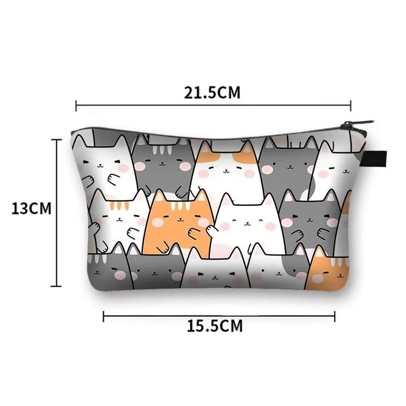 Kawaii Kitten Cosmetic Bags Cartoon Cat Toiletries Bag Small Clutch Women Makeup Bag Lady Handbags Purse Lipstick Cosmetic Case