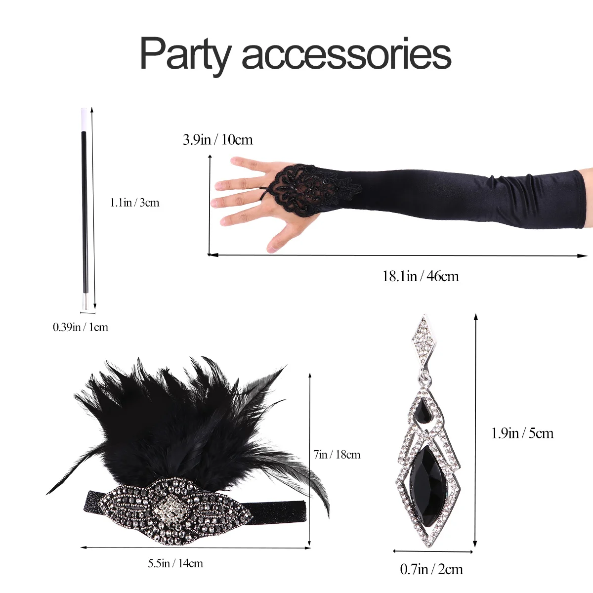 6 個 1920 年代のパーティーアクセサリーセットヘッドバンド手袋タバコホルダーファッショナブルなヴィンテージコスチューム 1920 年代のアクセサリー