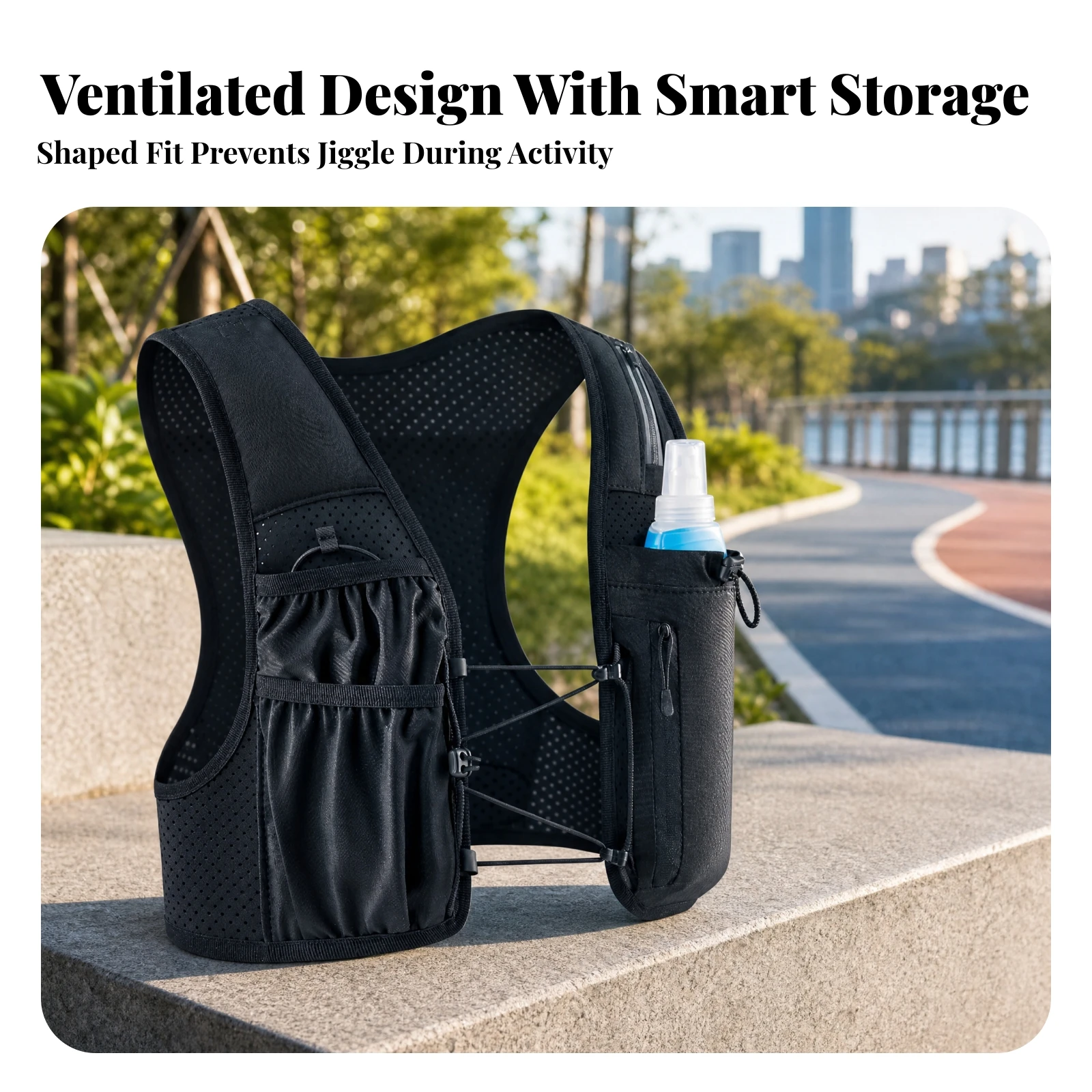 Hydration Running Vest Lightweight Hydration Vest with Water Bottle Pockets High-Visibility Low-Bulk for Runners, Cycling