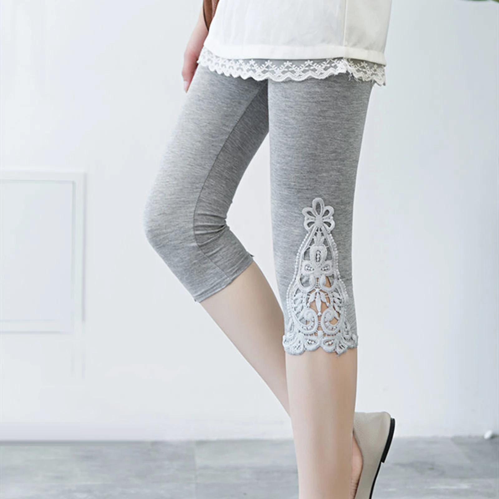 

Hollow Out Lace Pants Summer New Plus Size Casual Capris For Women Slim Elastic Cotton Black White Ladies 5XL Yoga Bottom