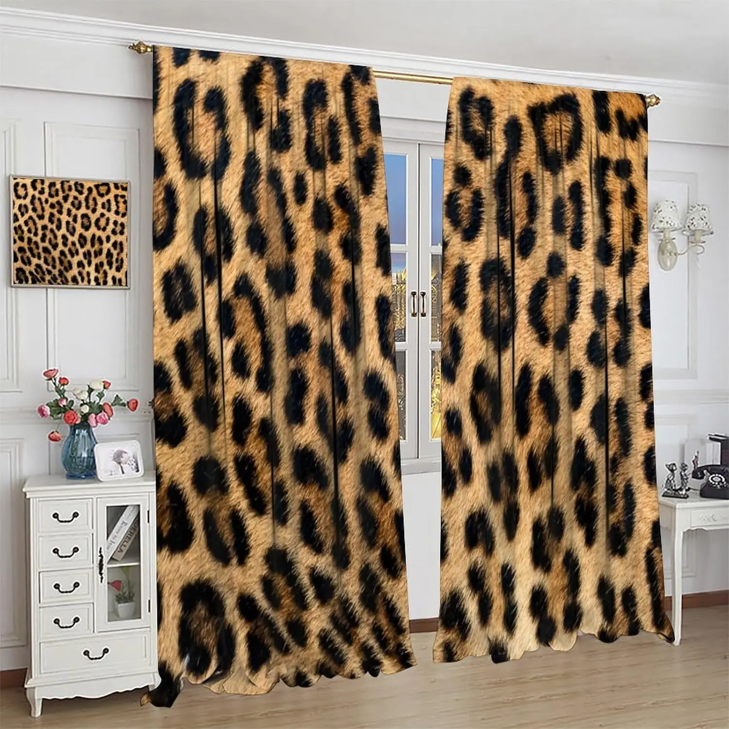 Leopard Print Blackout Curtains Retro Fur Skin Brown Farm 3D Leopard Print Ｗild Animal Fur Skin Window Treatments Kids Living