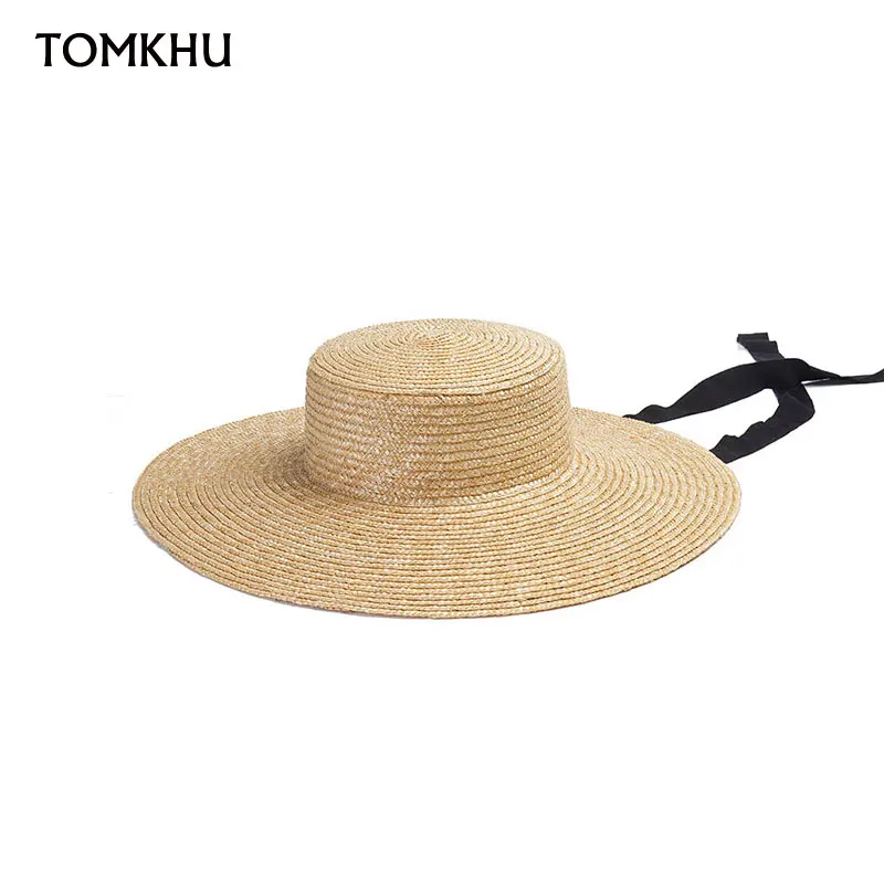 New Spring And Summer Vintage Handmade Fashion Big Head Circumference Wide Brim Flat Top Straw Has For Women Beach Holiday Cap