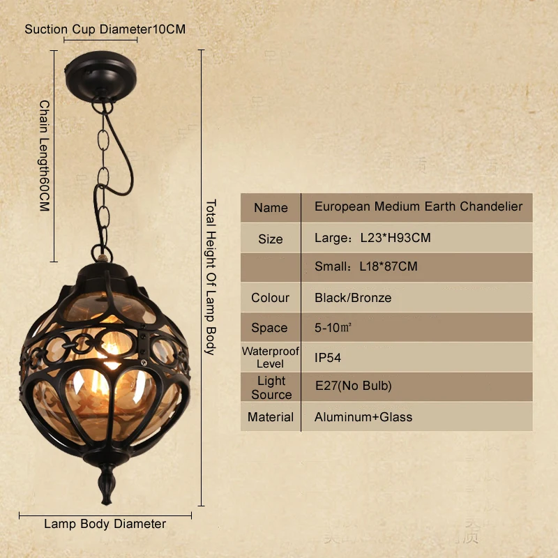 European Outdoor Waterproof Pendant Lights Retro Balcony Corridor Aisle Grape Frame Chandeliers Loft Restaurant Lamps Fixture