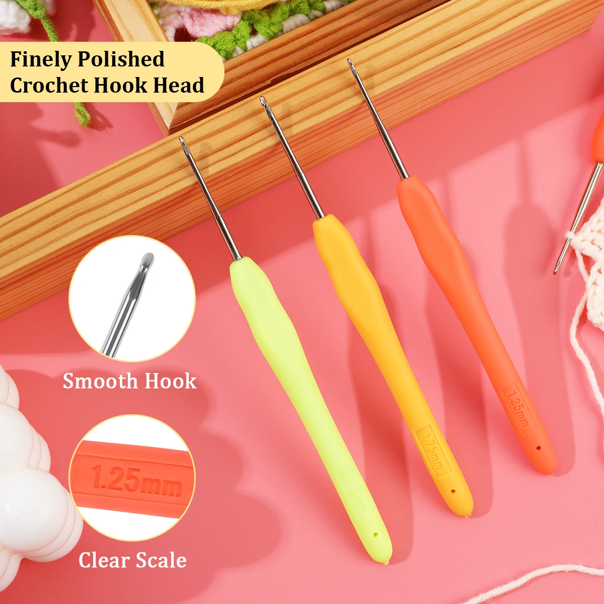 

4pcs Crochet Hooks Set Mix Size Ergonomic Grip Weave Knit Needles Set DIY Hand Yarn Sewing Needle Accessories Kit for Beginners