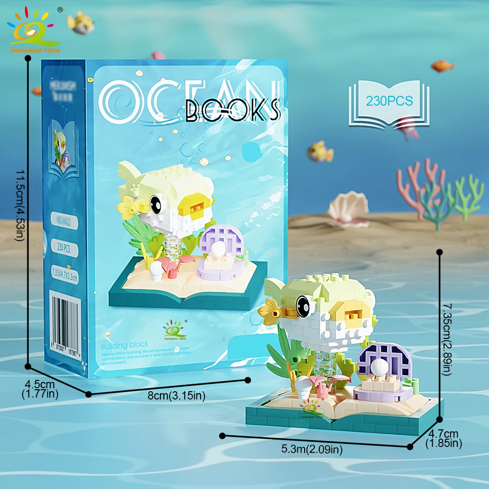 HUIQIBAO MOC Ocean Series Micro Bouwsteen Orcas Lantaarn vis Blauwe Walvissen Mini Baksteen set Speelgoed voor Kinderen Bureau Decoratie