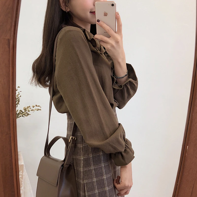 Ruffles Blouse Shirt Women 2022 Button Preppy Style Peter Pan Colla Blouses Ladies Long Sleeve White Woman Clothes Chemise Femme