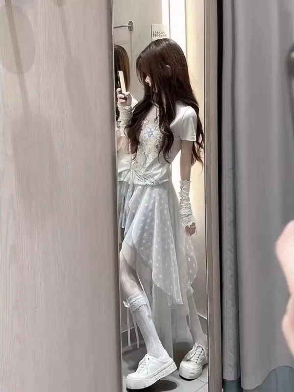 

Summer Blue Plaid Irregular High Waist Me Lace f Skirt Women's Design Sense Print Faionable Women's Skirt