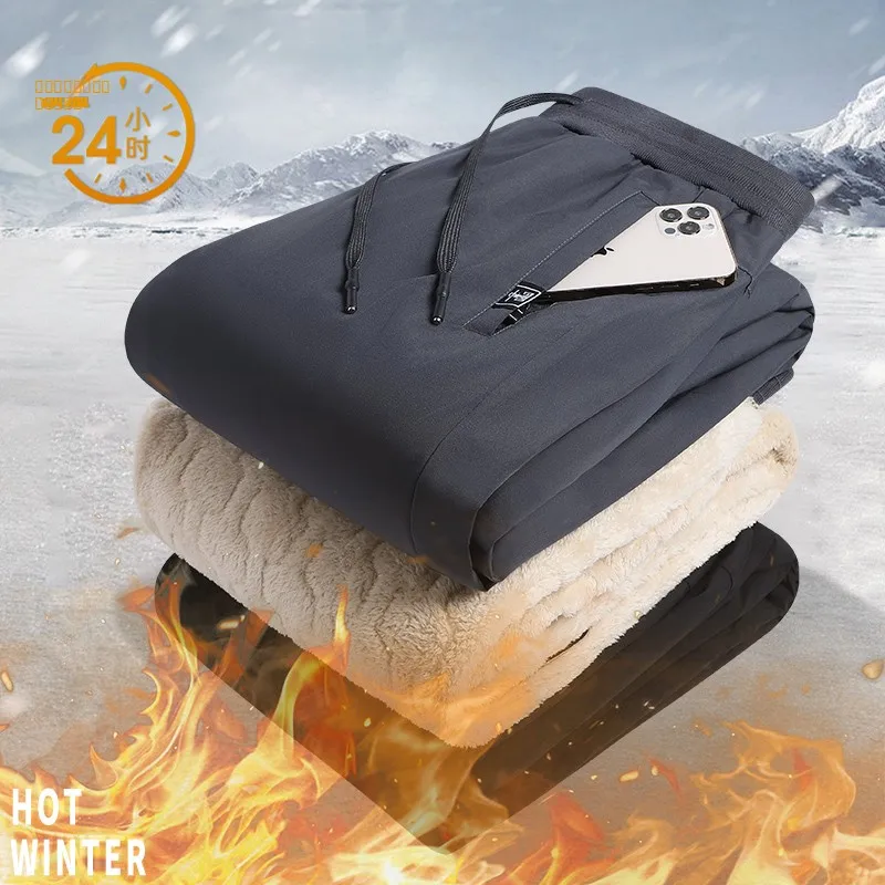 

Мужские утепленные брюки на флисовой подкладке, осенне-зимние, теплые, ветрозащитные, хлопковые, модные, прямого кроя, из полиэстера