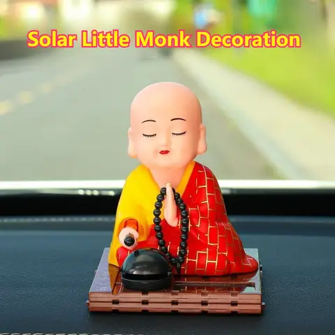 Solar Little Monk Creative Car Ornaments Dashboard Decoration Chinese Style Buddhism Lucky Ornament Auto Interior Accessories