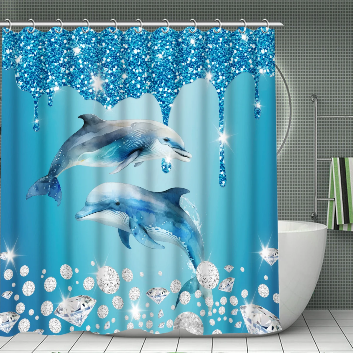 1/4 Piece Shower Curtain Set, Waterproof Bathroom Partition Curtain with Hooks, Anti-Slip Bath Rug, U Shape Mat, Toilet Seat Cov