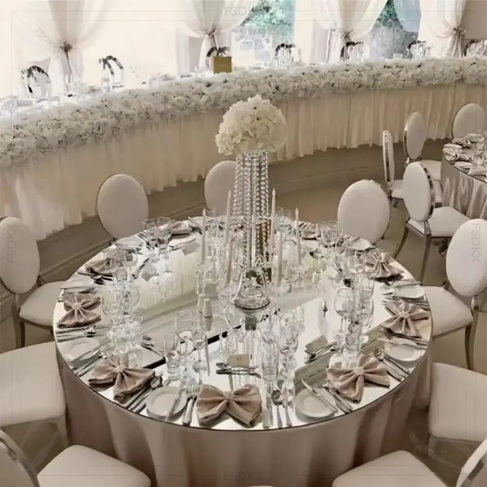 FSDKX Mirrored Glass Table Top Decor Round Mirrored Acrylic Tablecover for Wedding Decoration