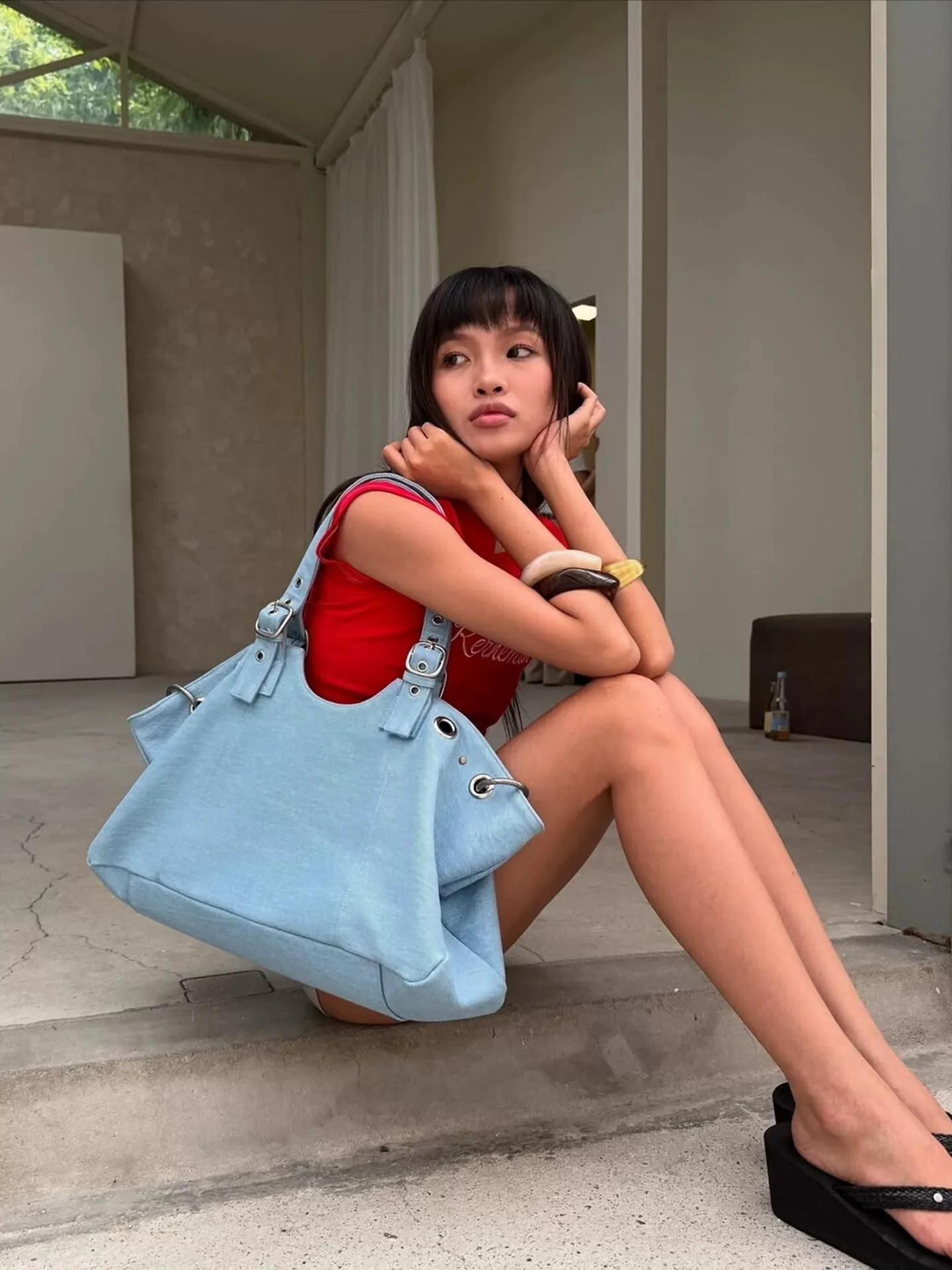 Korean Style Large Capacity Commuter Tote Bag Versatile Travel Shoulder Bag Women's High-End Y2K Sweet And Cool Motorcycle Bag