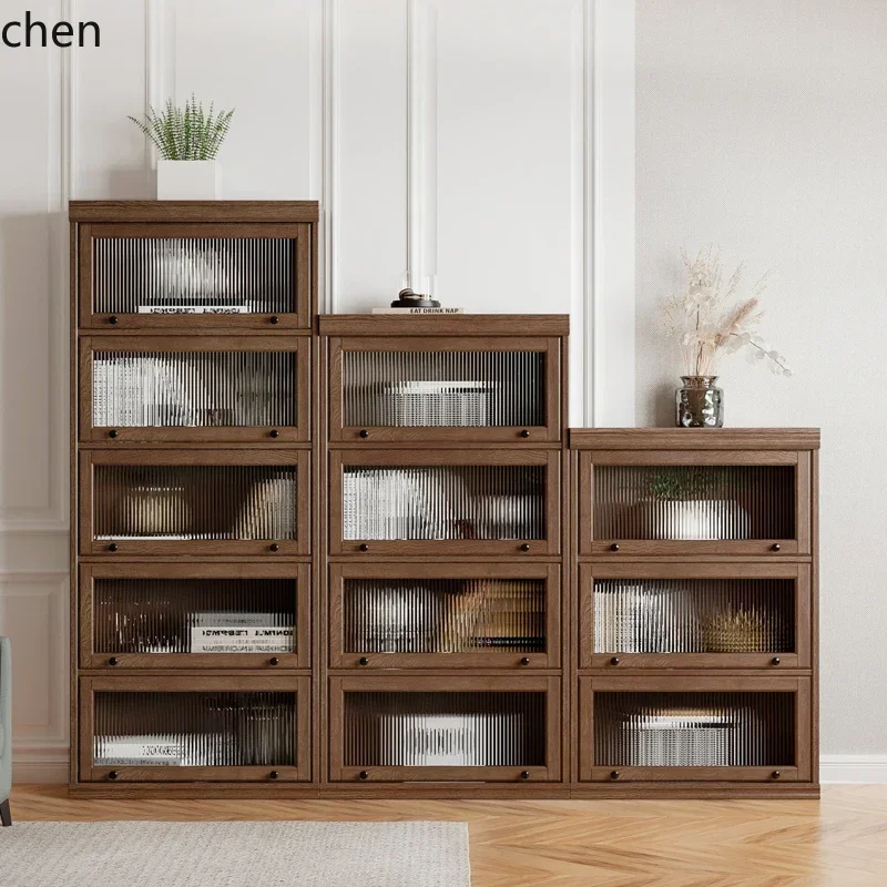 YFY  household dust-proof bookcase locker floor-to-ceiling solid wood bookshelf shelf living room wall display cabinet