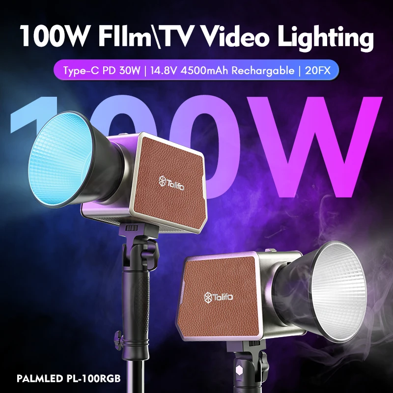 TOLIFO PL100RGB 100W RGB LED Fill Portable COB Continuous Studio Lighting Mini Bowens Rechargeable Video Photography Light