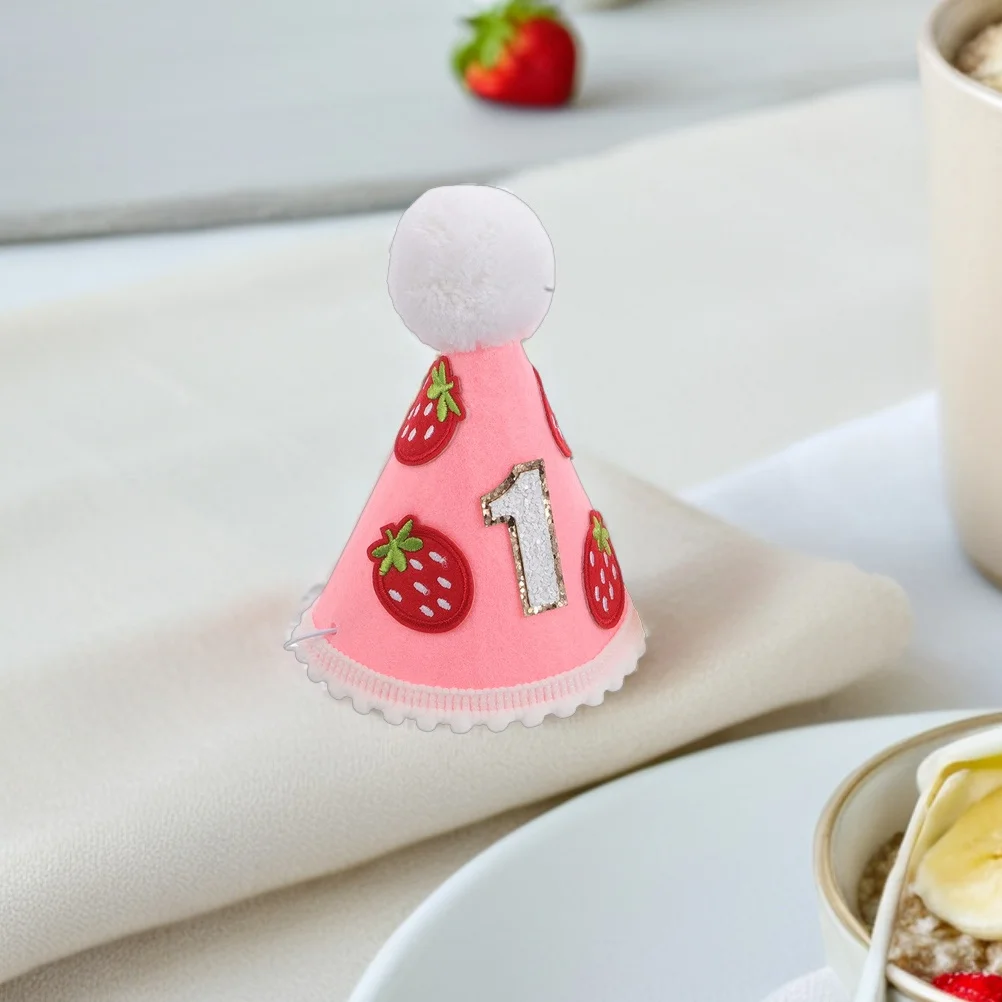 

2 шт., детская шляпа с короной, фетровая шляпа с клубничным дизайном, головные уборы для дня рождения, вечеринки, торта, шляпы для фотобудки, шляпа для первого дня рождения, шапка для маленьких девочек