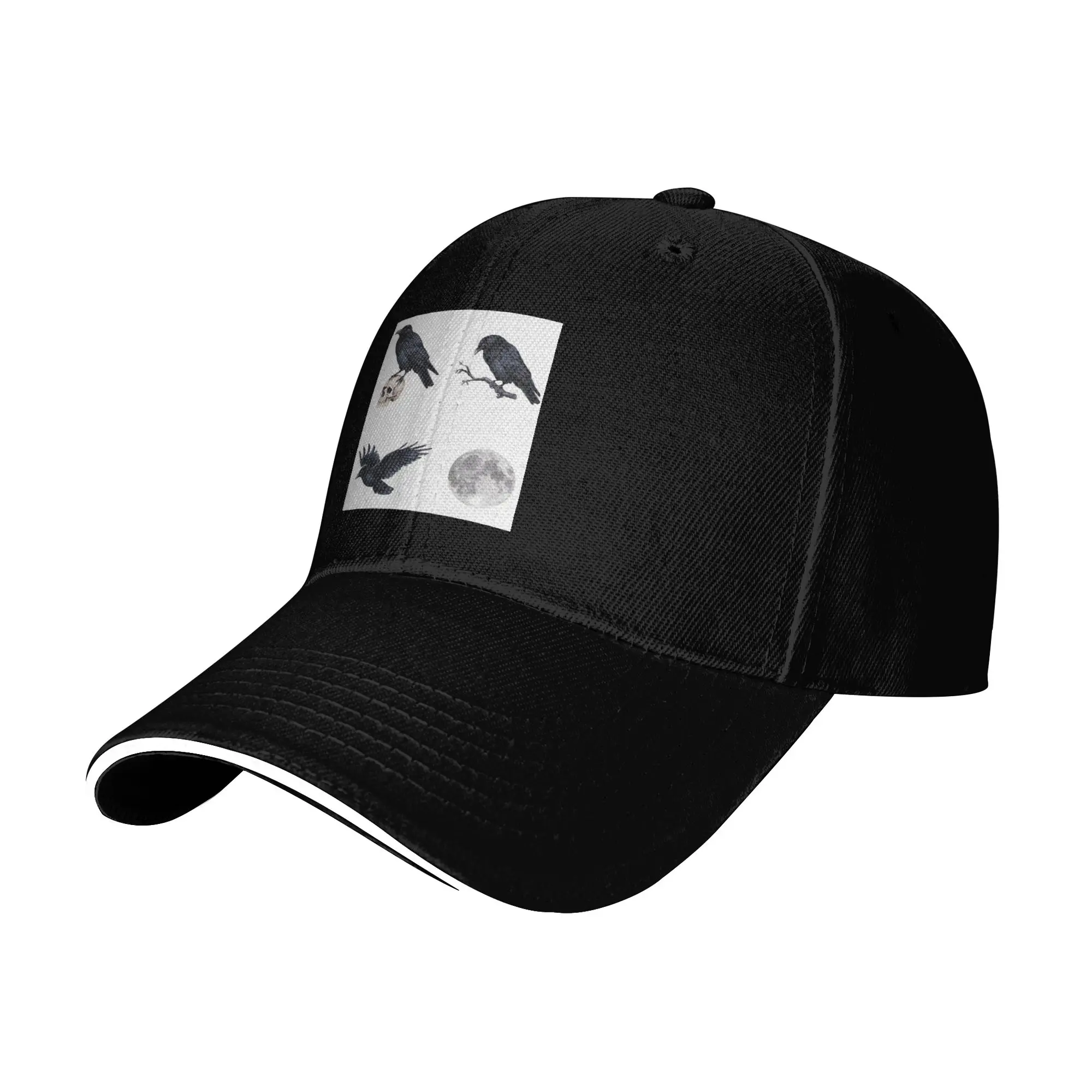 Trendy Black raven crow ,skull and moon Pack Cap Baseball Caps Adjustable Hat Hip Hop Summer Unisex Baseball Hats Customizable