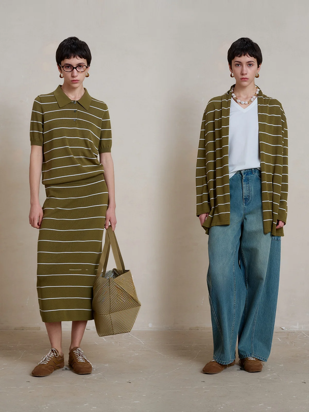 

WIT Women's Silk Stripe Open Cardigan Knitwear Set Loose Fit Casual Sle Spring Summer New Arrival