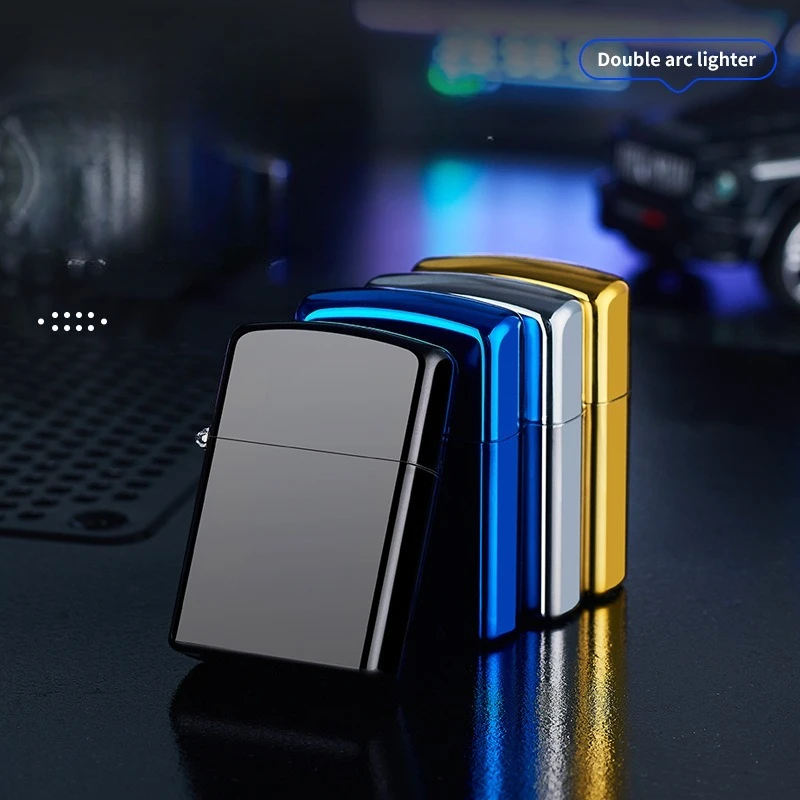 Portable Usb Charging Lighter Double Arc Pulse Windproof Electronic Lighter Cigarette Lighter Tool Men Wholesale Survival Tools view 2