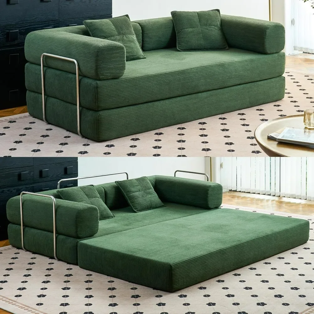 

Convertible Floor Sofa Bed, Pillow Back Support Armrest, Comfy Foldable Sofa Bed Compressed in Box, Corduroy Fabric sofa bed