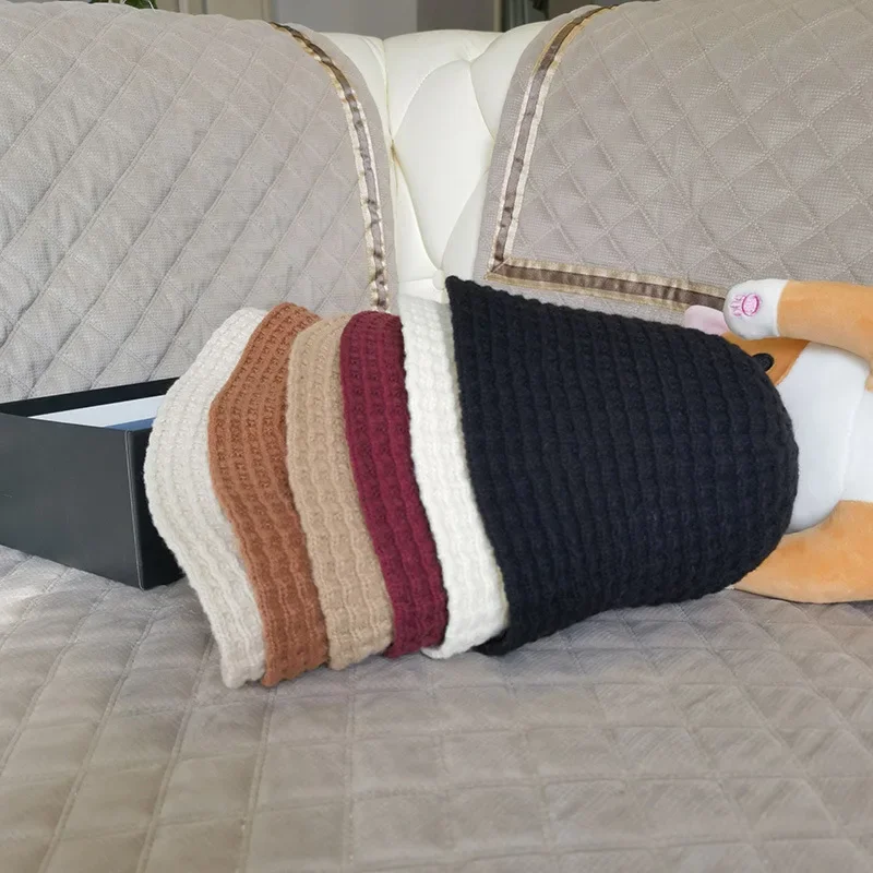 

New Color-Block Fisherman Bucket Hat Women's Thickened Warm Winter Beanie Face Cover Slouchy Cap Small Face Grid Print