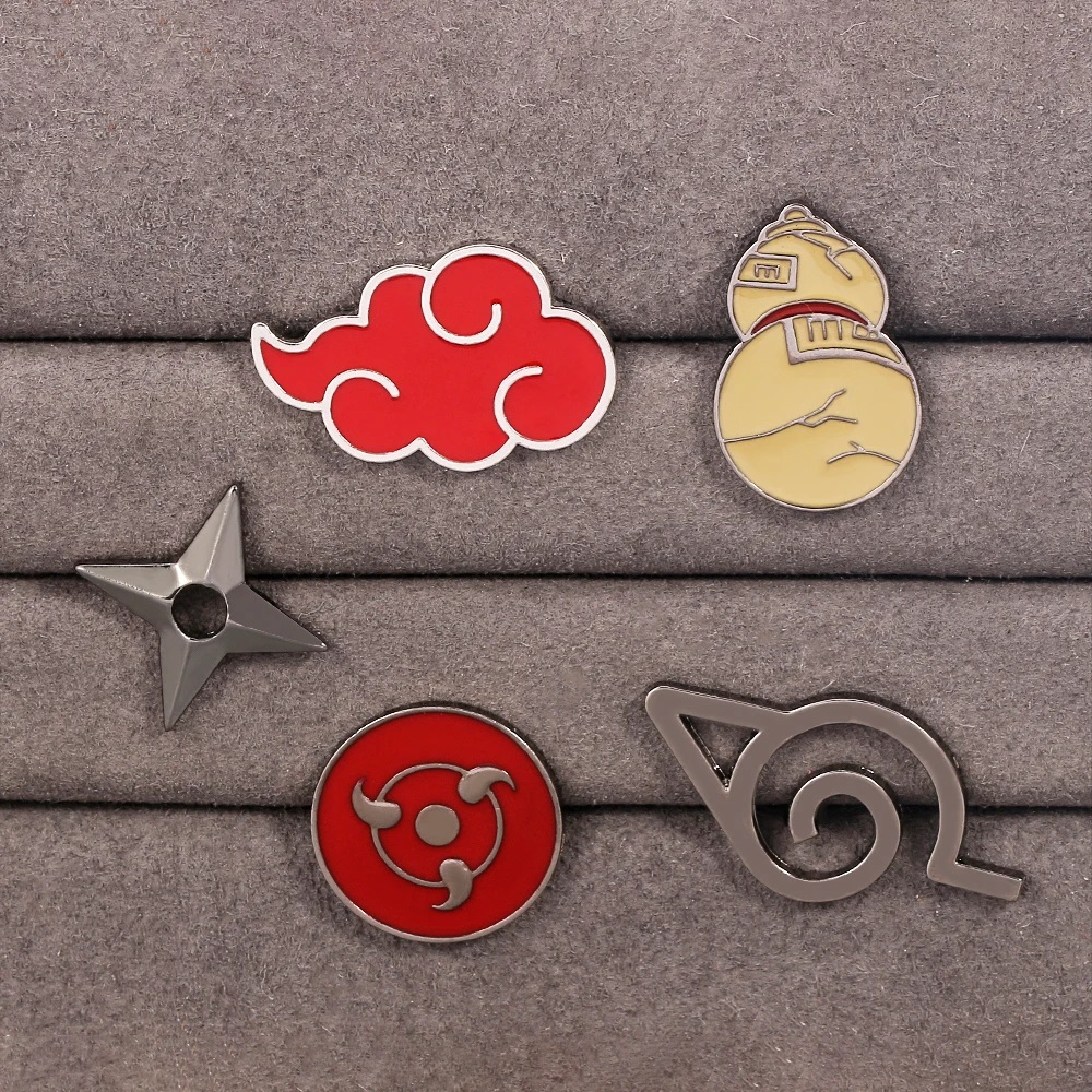 Naruto Akatsuki Brooch Pin Konoha Village Ninja Uzumaki Uchiha Sharingan Shuriken Dart Red Cloud Badge Anime Cosplay Props - view 4