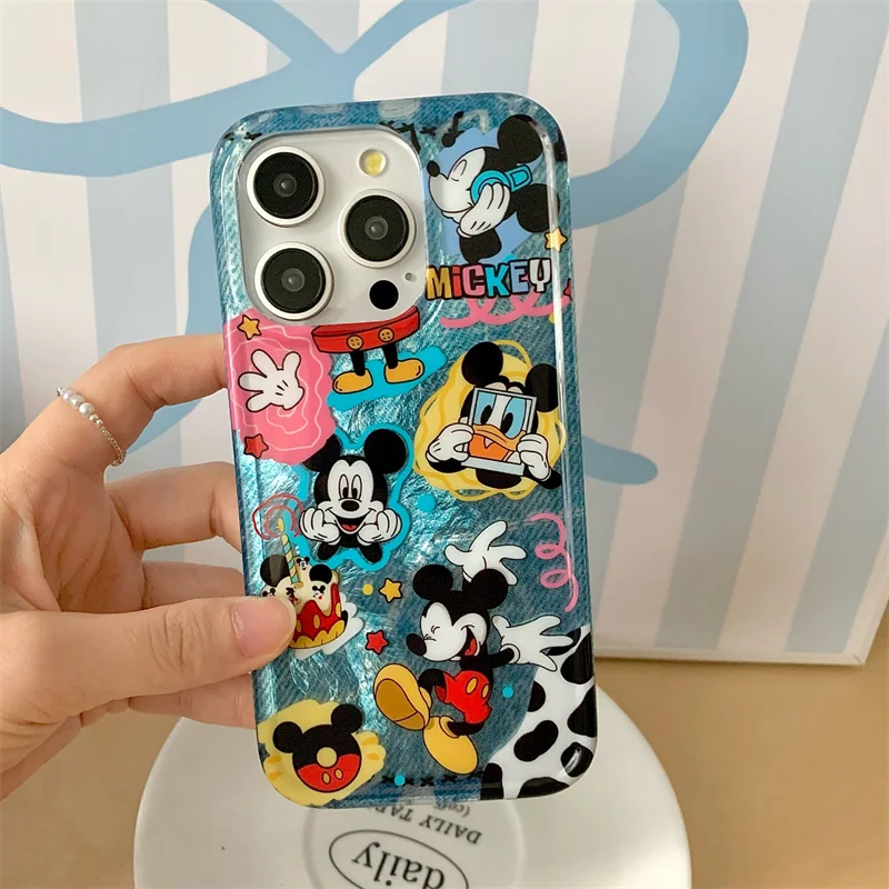 Disney Cute Cowboy Illustration Graffiti Mickey Anti Fall Phone Cover For iPhone 13 14 15Pro Max Funny Mickey Mouse Cartoon Case