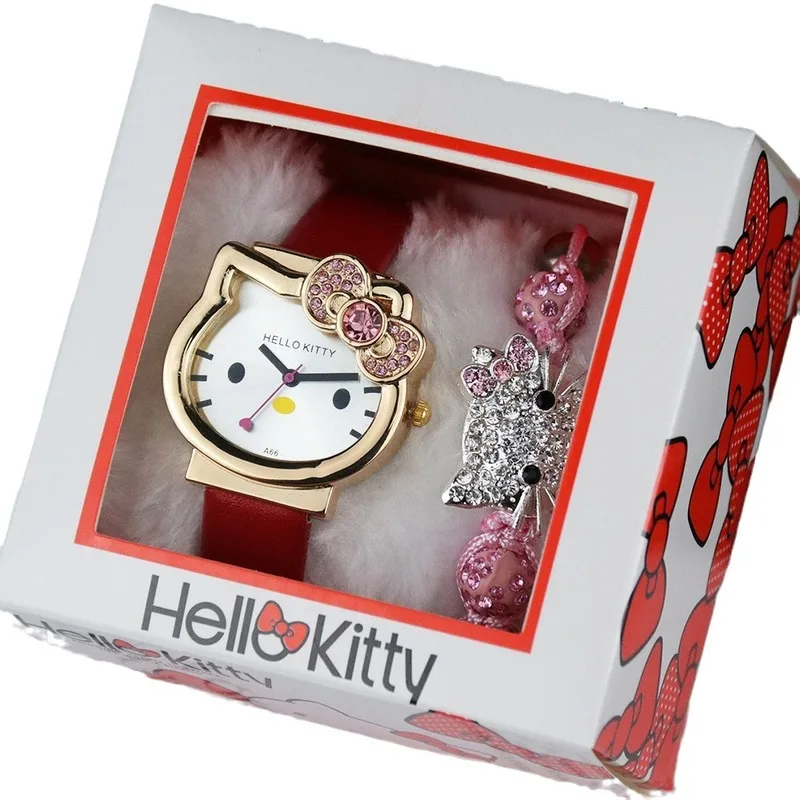 Hello Kitty 3-teiliges Set Boxed Kinder Geschenkuhr Damen Gymnasiast Cartoon Elektronische Armbanduhr Geburtstagsgeschenk