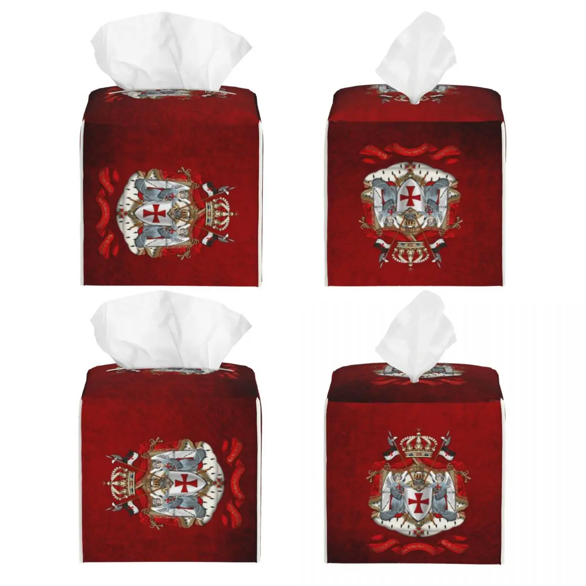 Custom Knights Templar Flag With Coat Of Arms Tissue Box Cover Square PU Leather Medieval Warrior Cross Facial Tissues Holder