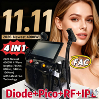 11.11 2026 4-in-1 Soprano Titanium Ice Laser Hair Removal Latest FAC Tech 755/808/940/1064nm 4 Waves ND:YAG+RF+IPL Painless