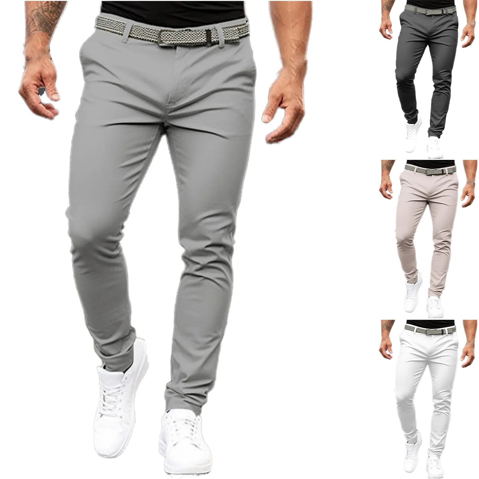 Men'S Simple Suit Trousers Men'S Solid Color Tight Zipper Business Casual Pants Fashion Slim Fit Tights Pantalones Hombre