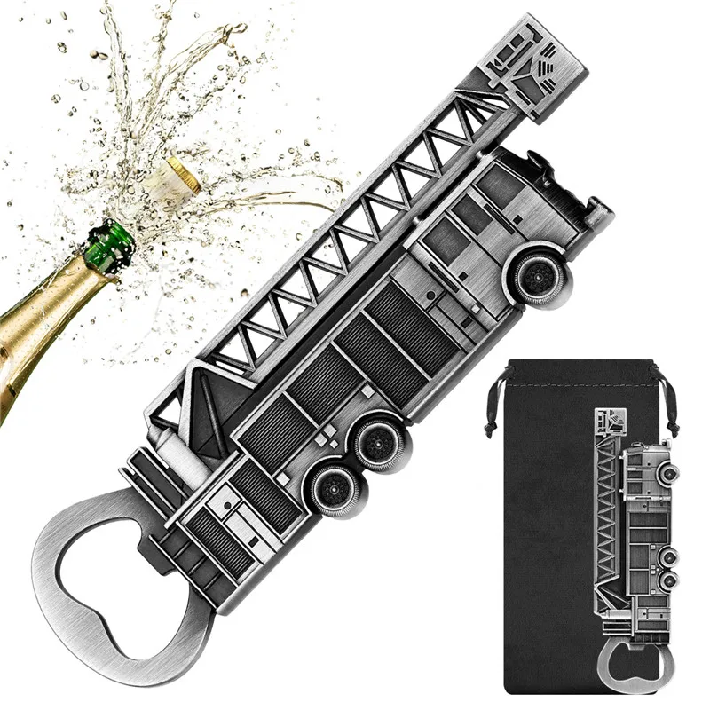 Creative Fire Truck Design Metal Beer Openers Bottle Opener Kitchen Club Party Barware Gadget Wedding Accessory Gift with Bag