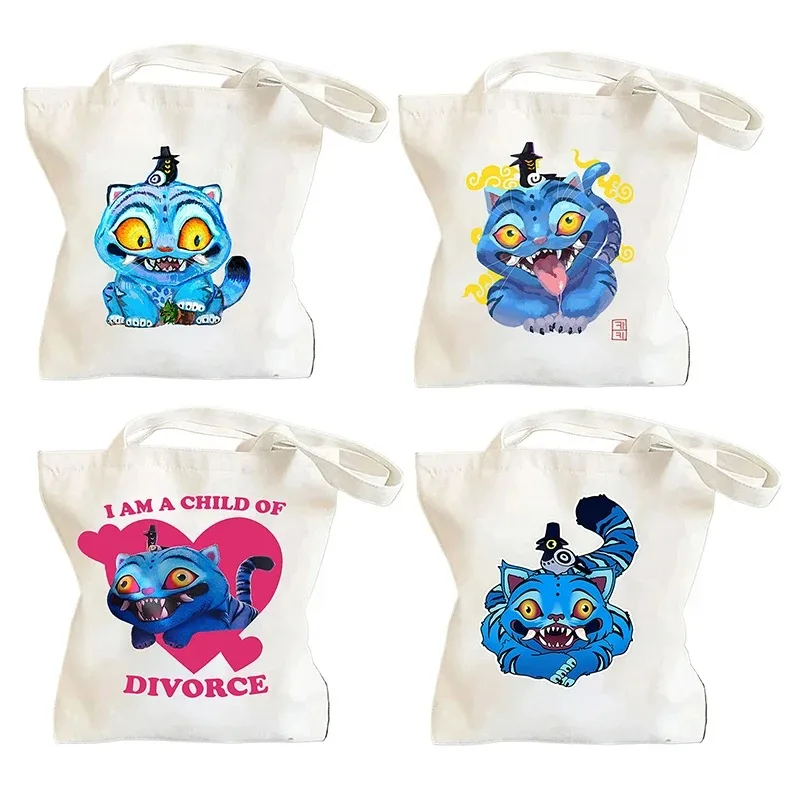 

25 NEW Hot Fashoin Blue Tiger Saja Sweet KPop Demon Hunters Anime Motif High-Capacity Canvas Tote Shoulder Shopping Bag