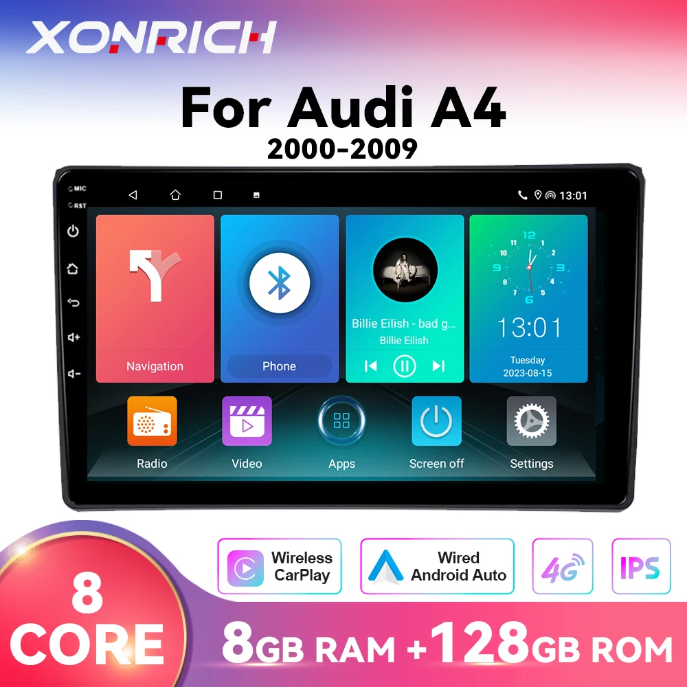 XONRICH 2 Din Autoradio-Player für Audi A4 2000–2009 S4 B6 B7 Audio-Multimedia-Player CarPlay Android 14 Auto GPS BT Autoradio