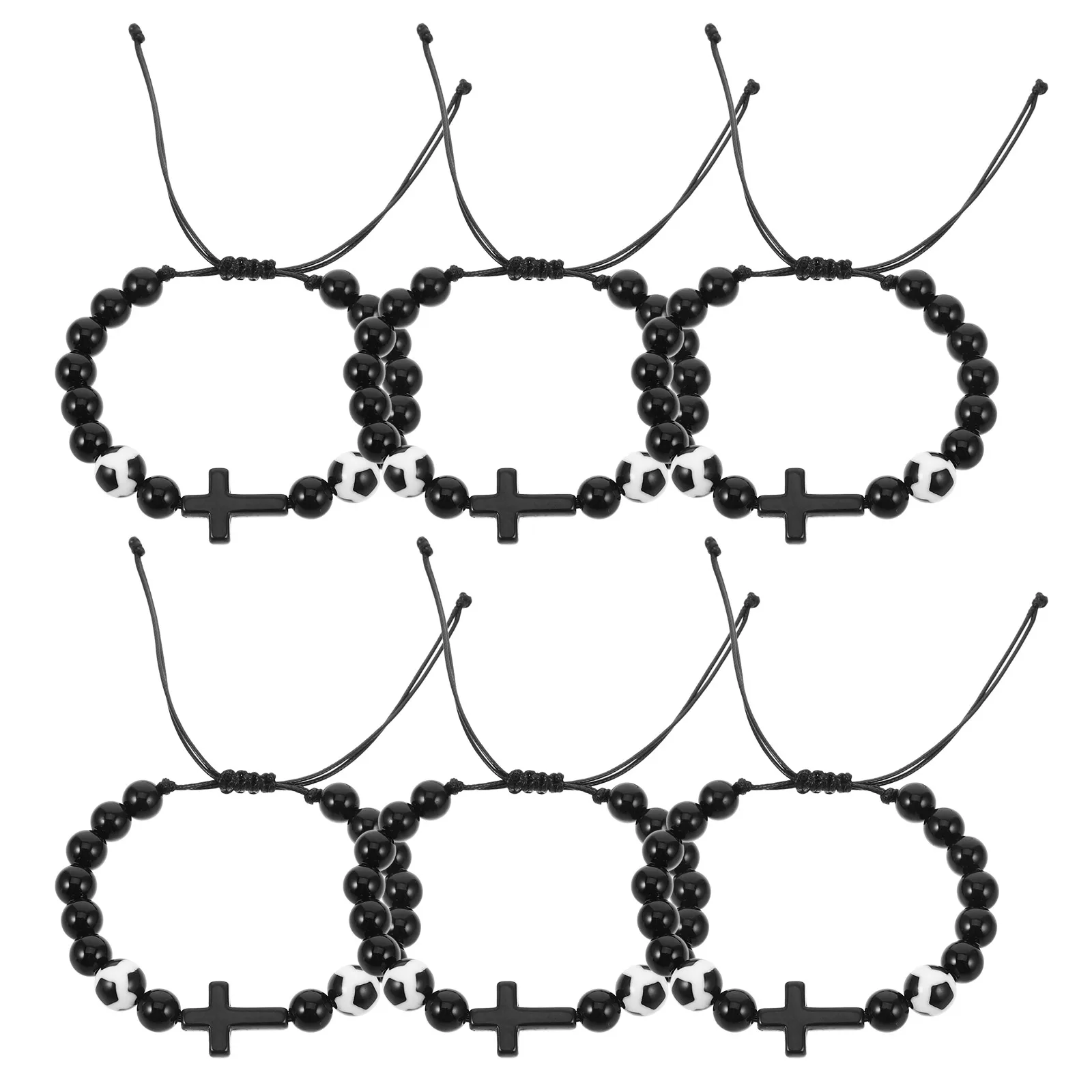 

6 Pcs Bracelet Soccer Ball Braided Adjustable Sports Cross Beads Men Women Birthday Game Day Adjustable Soccer Ball Bracelet