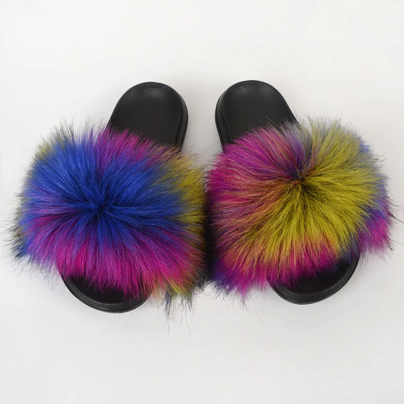 New Arrival Girl Luxury Fluffy Fur Slippers Ladies Indoor Warm Furry Fur Flip Flops Women Amazing Plush Fur Slides Wholesale Hot