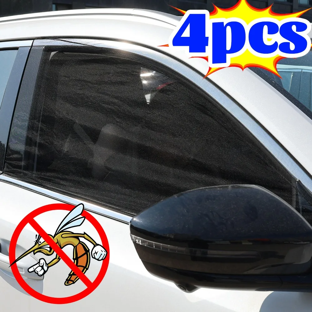 Universal Car Sunshade Curtains with Double-Layer Mesh Stretchable Anti-UV Mosquito Prevention Cover for SUV Sedan Truck Window