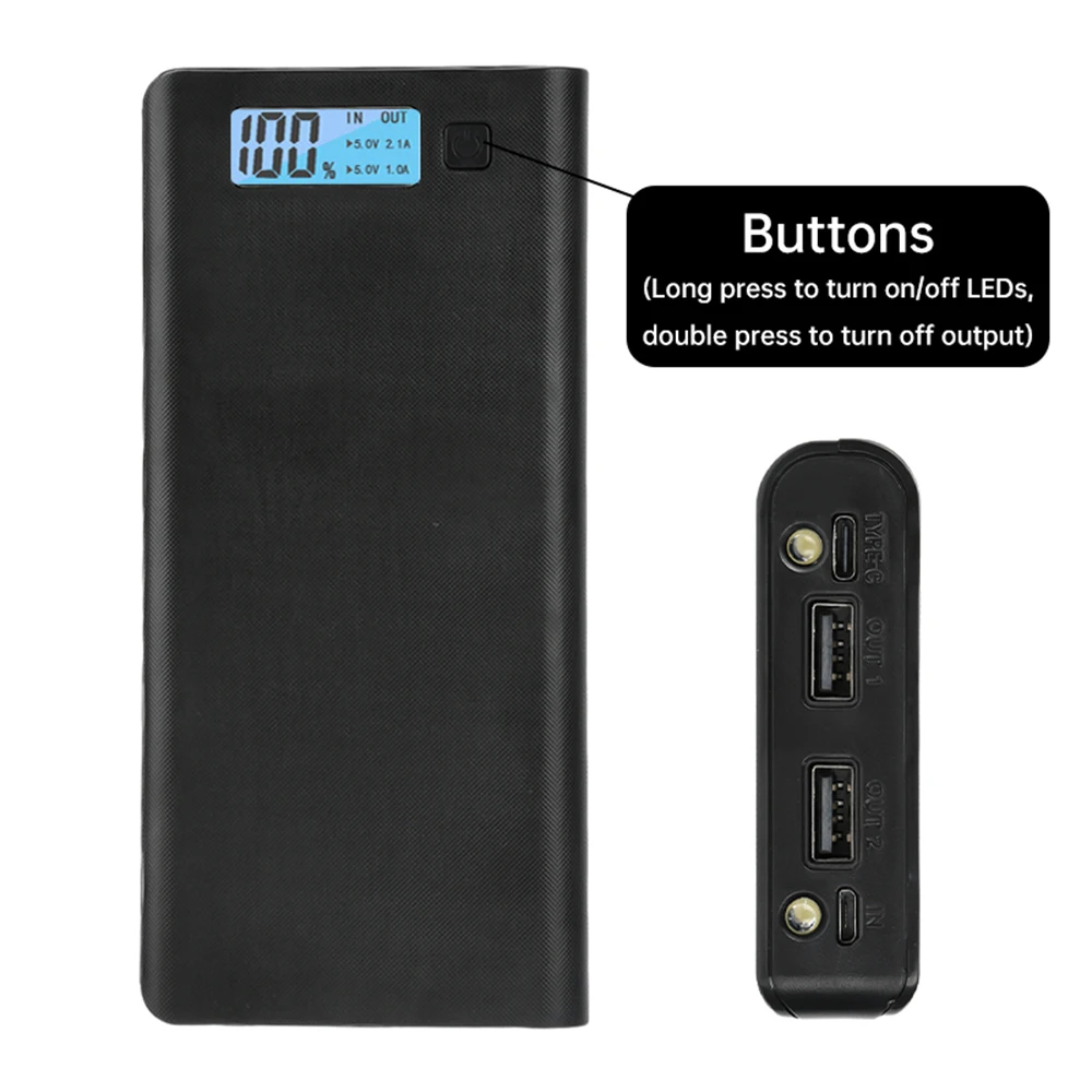 

8*18650 Чехол для аккумулятора Power Bank с двумя портами USB + Type-c, держатель для аккумулятора «сделай сам», ящик для хранения с ЖК-дисплеем Funda para Power Bank