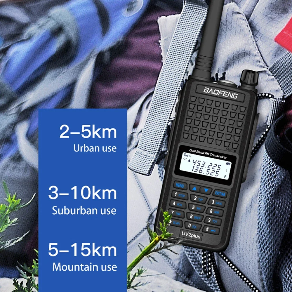 Imagem -04 - Baofeng-walkie Talkie Impermeável Uv2plus Ip68 Longo Alcance 30km Rádio cb Transceptor hf Uhf Vhf Tri-band Rádio Bidirecional 2023