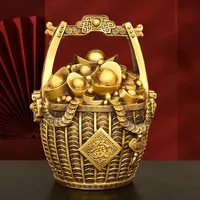 Feng Shui Inviting Wealth Copper Bucket of Gold Ornaments Treasure Bowl Money Jar Yuanbao Ruyi Home Decor