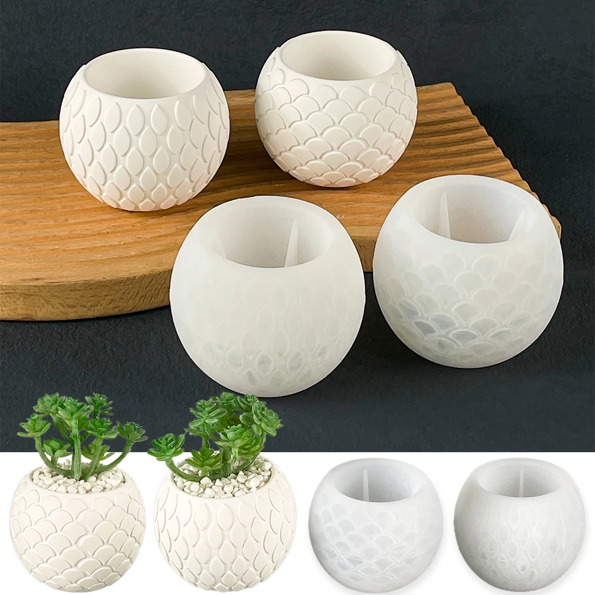 Fish Scale Flower Pot Silicone Molds New Vase Jewelry Storage Box Scented Candle Jar Cement Concrete Resin Mould DIY Home Decor